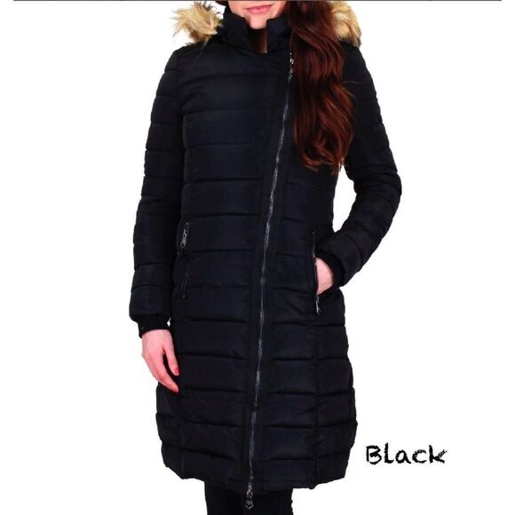 NANETTE Lepore Long Faux Fur Hooded Puffer Coat gunmetal Gray - Picture 6 of 15